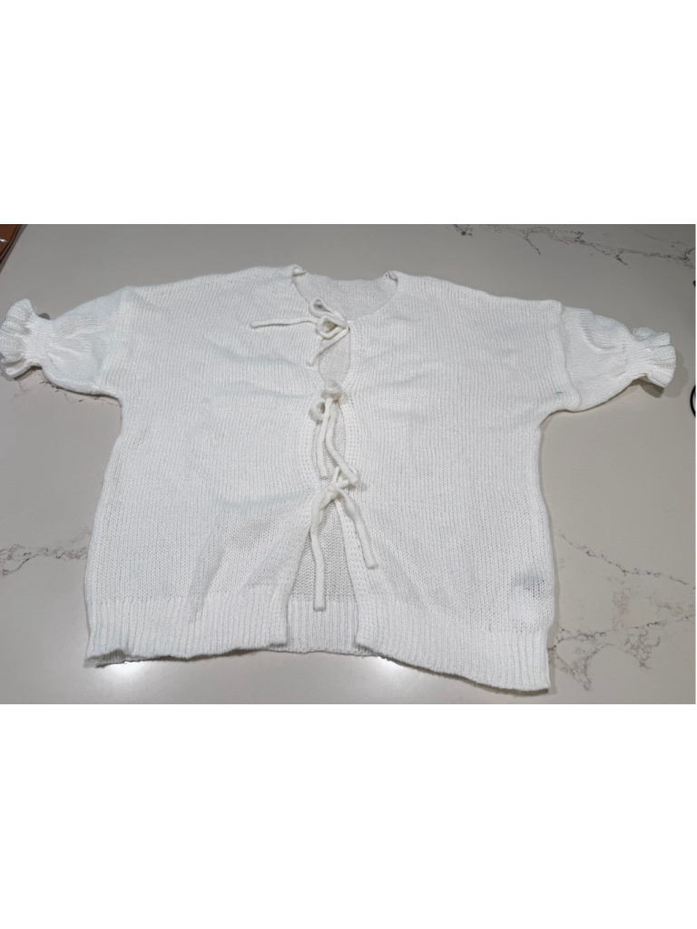 New Tie Front Bow Cardigan Sweater Knit Ruffle Short Sleeve Xl